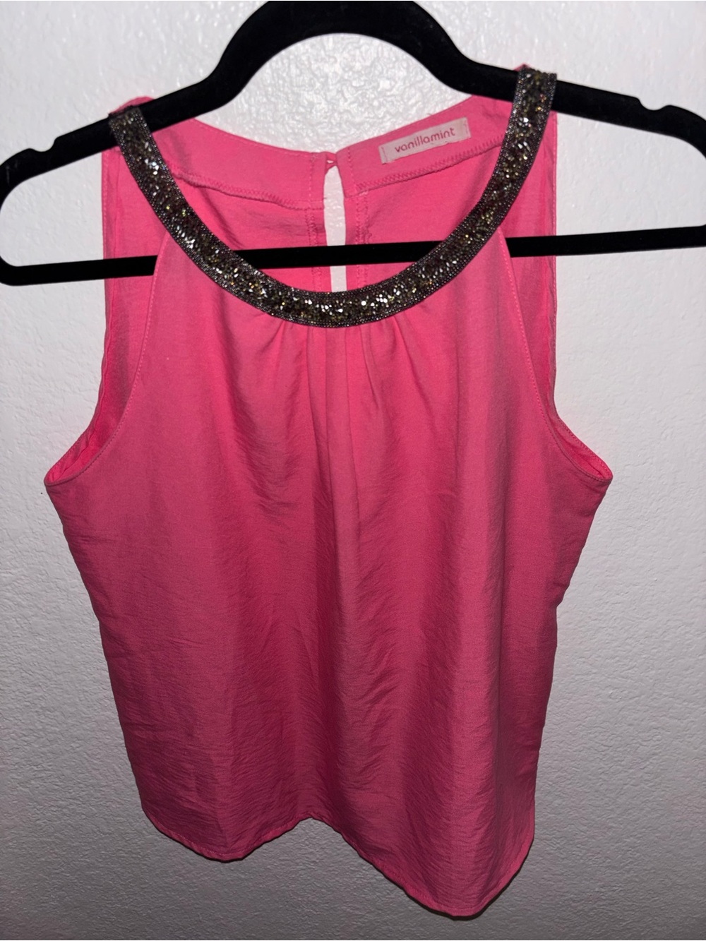 Y2K Pink Beaded Neckline Top